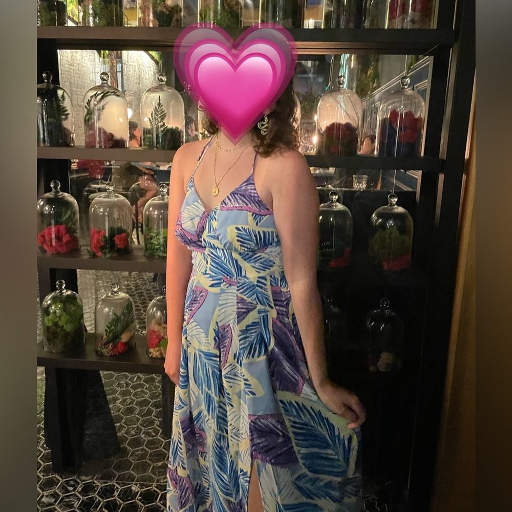 Tropical Leaf Print Maxi Dress